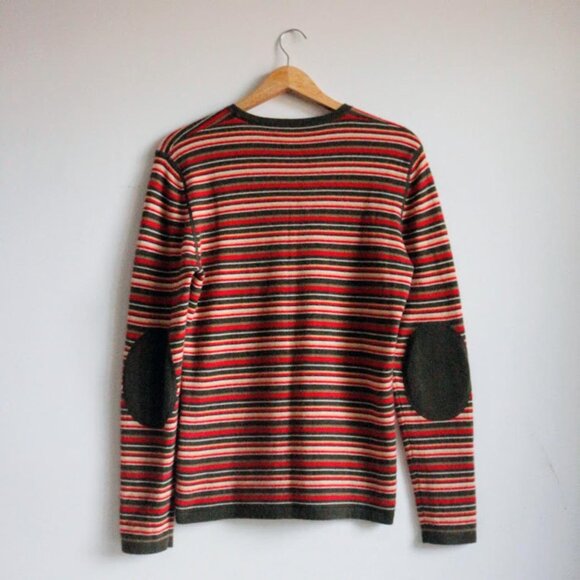 Striped Fuzzy Sweater with Elbow Patches - Picture 2 of 3